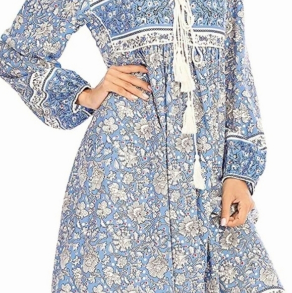 R. Vivimos Maxi Dress Sz XS 0/2 Lt BLUE Bohemian Boho Prairie Floral Dress NEW! - Picture 4 of 15